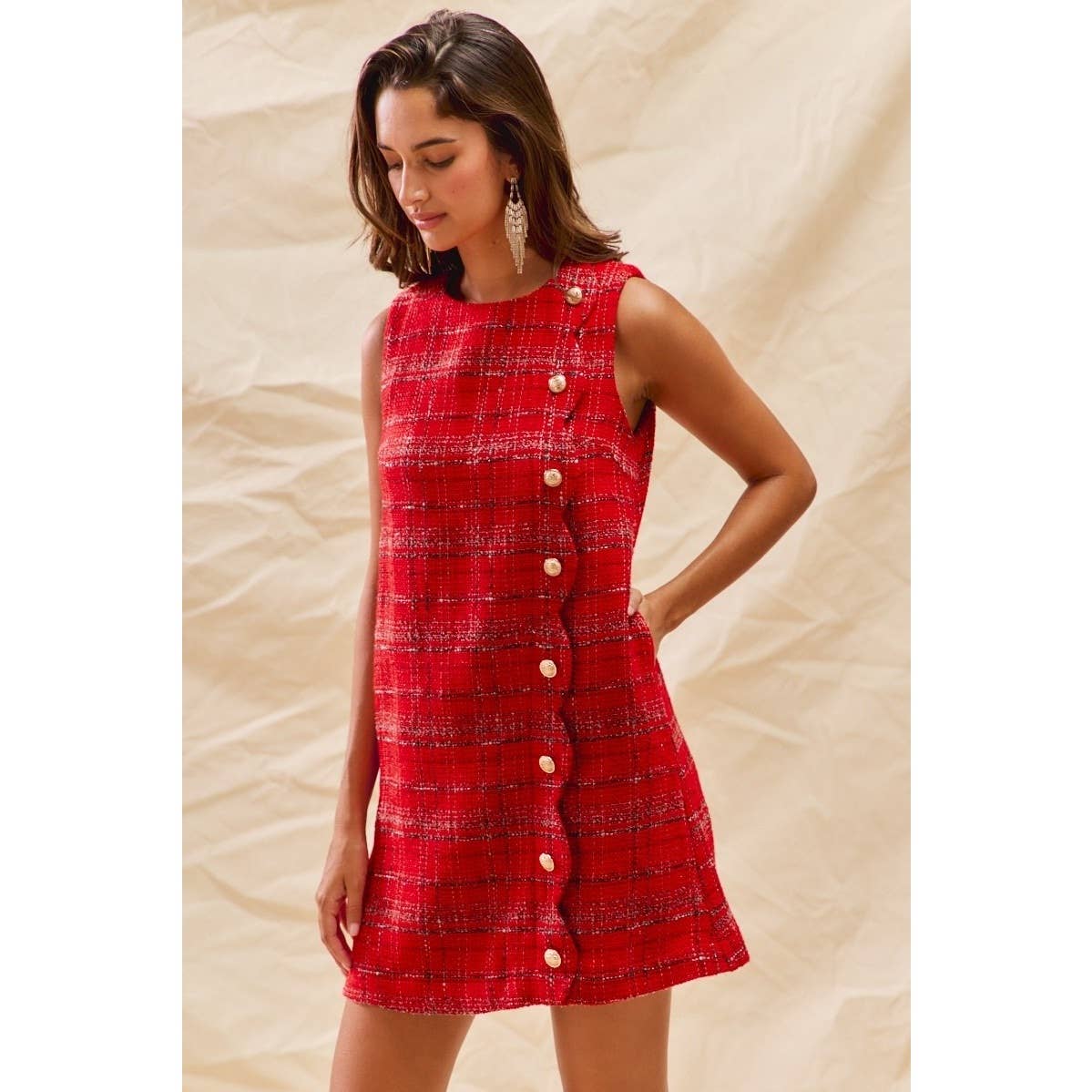 Christmas Tweed Scalloped Holiday Dress