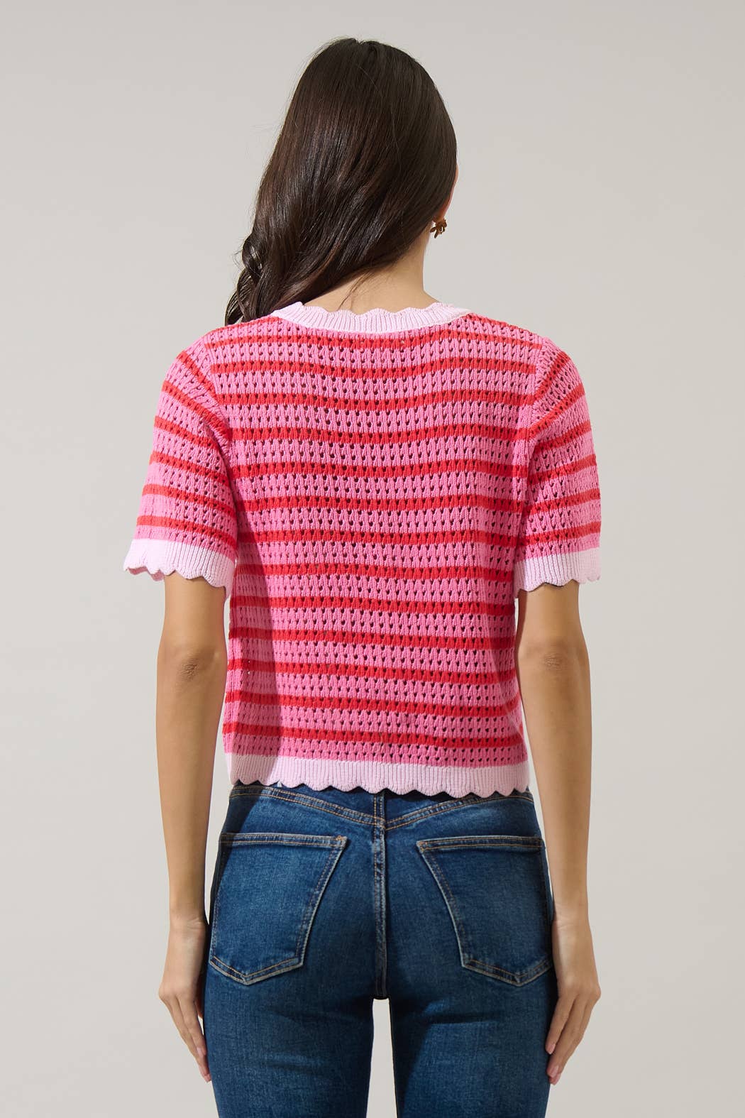 Clarie Stripe Crochet Sweater Top