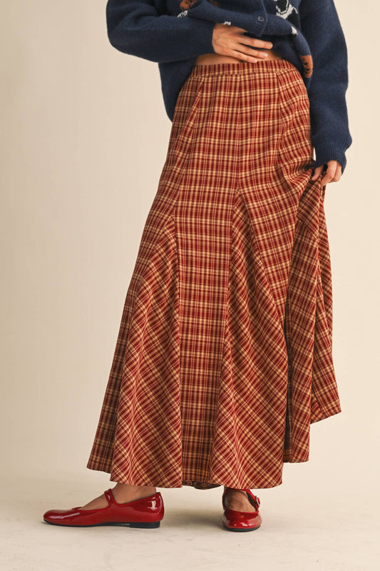 PLAID GODET MAXI SKIRT