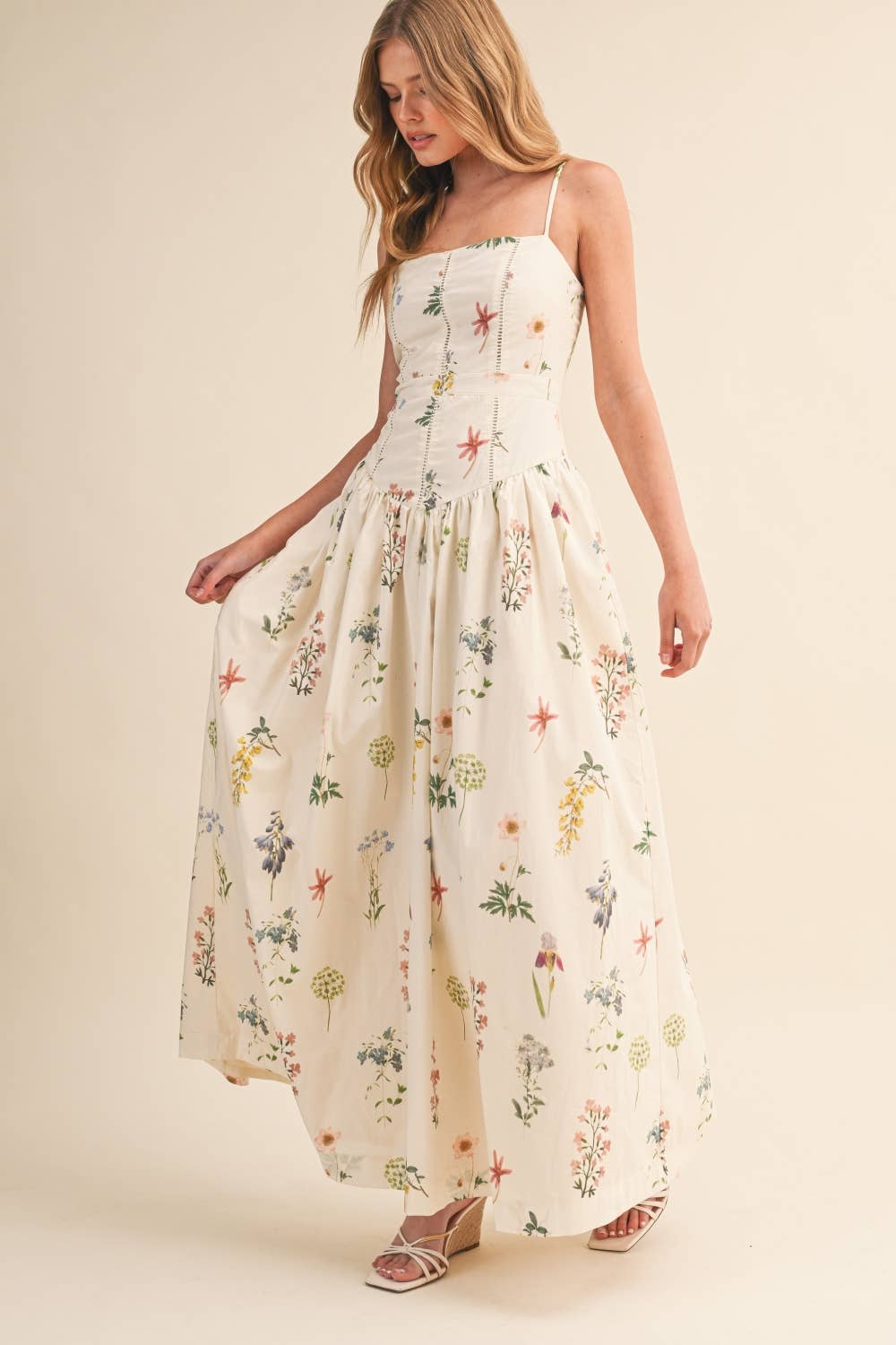 FLORAL PRINTED DROP WAIST MAXI