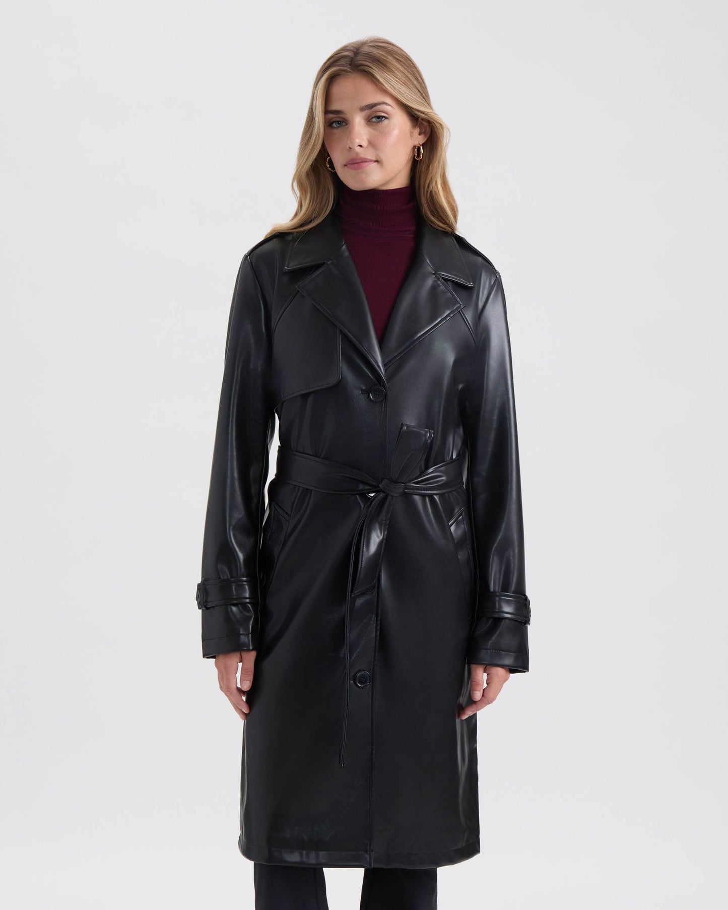 Vegan Leather Belted Trench