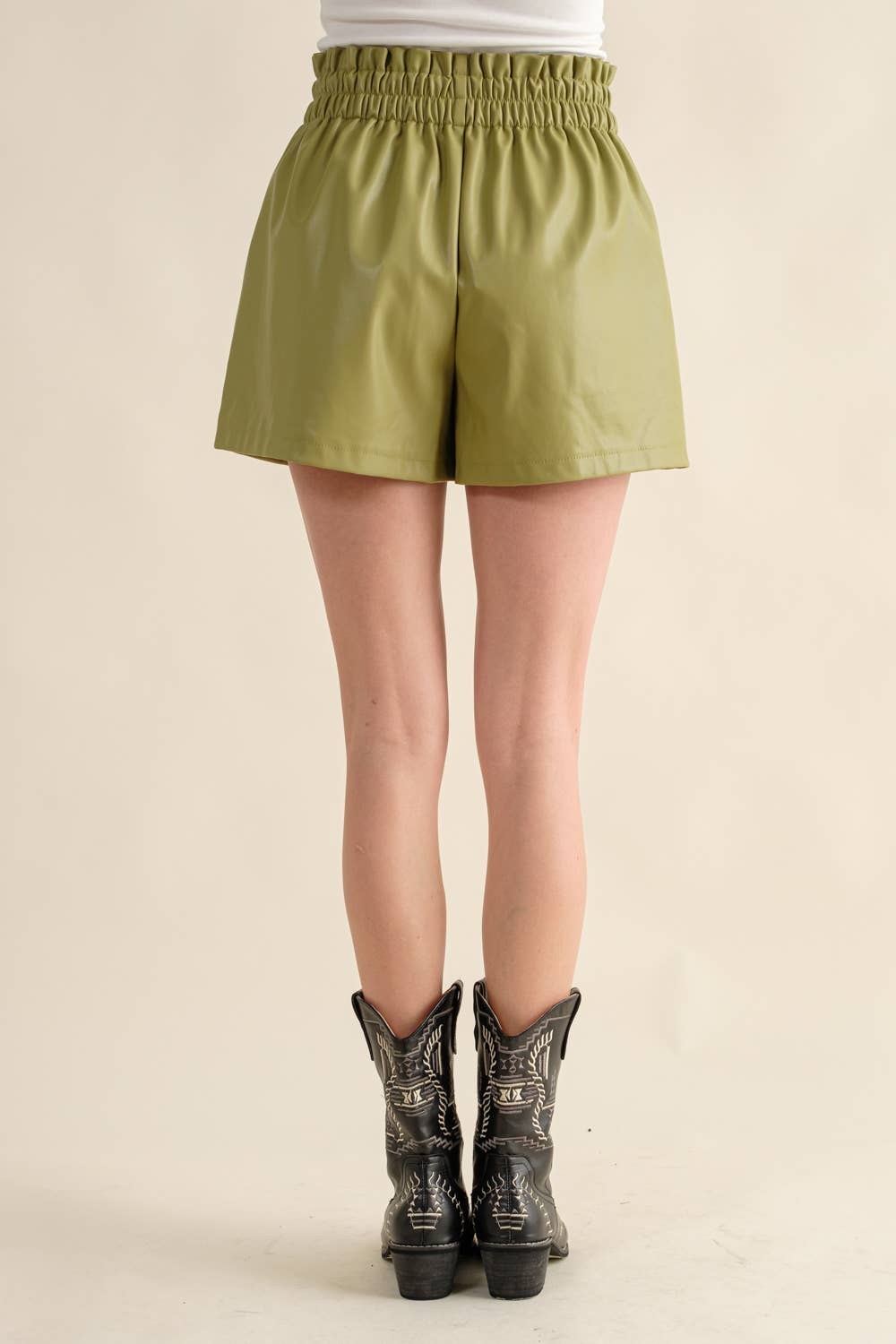 Faux Leather Studded Pocket High Waist Shorts