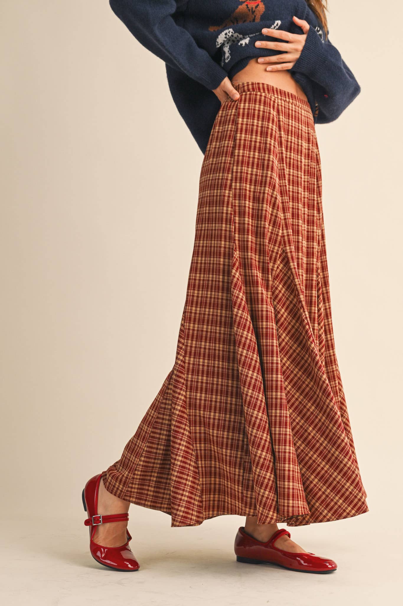 PLAID GODET MAXI SKIRT