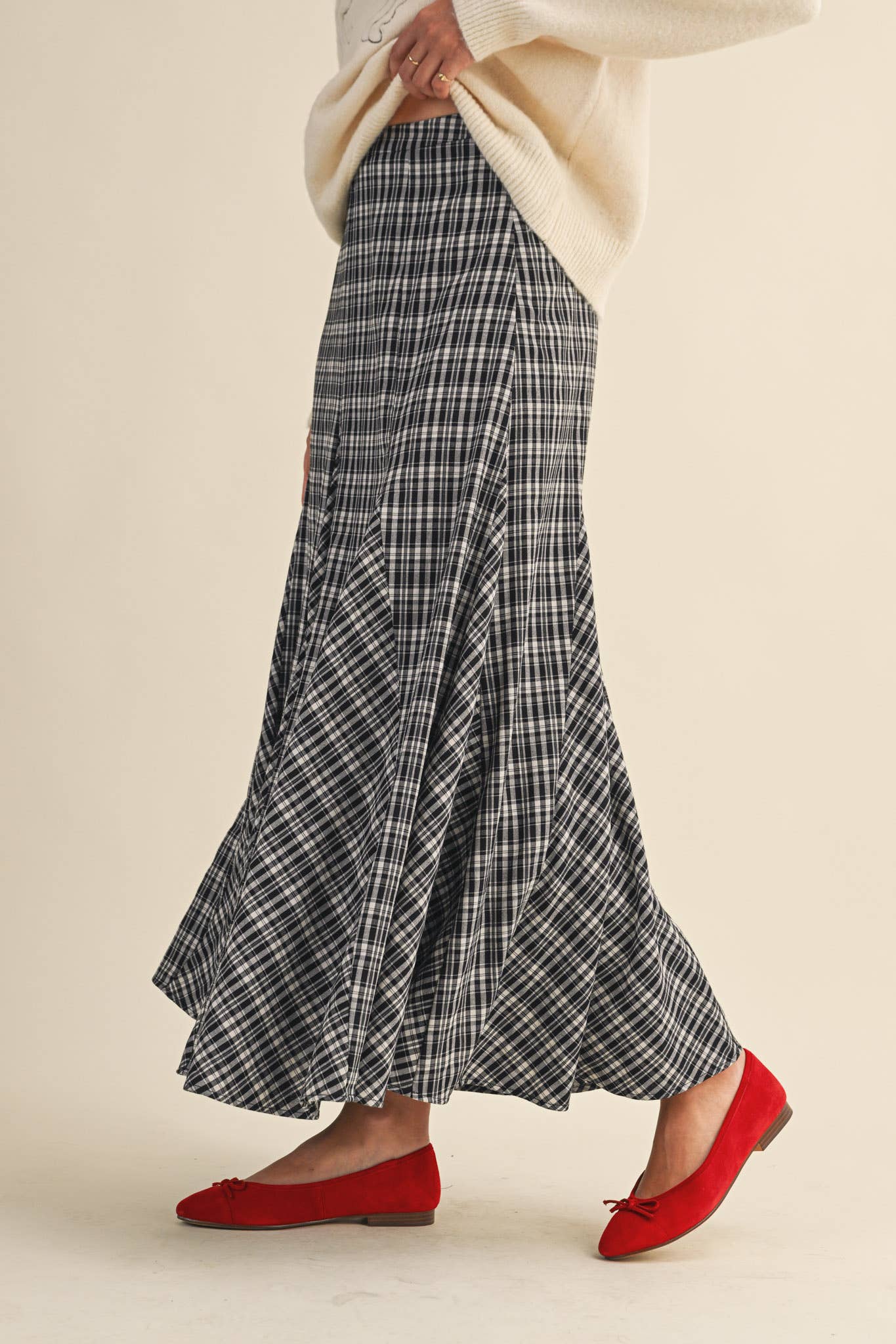 PLAID GODET MAXI SKIRT