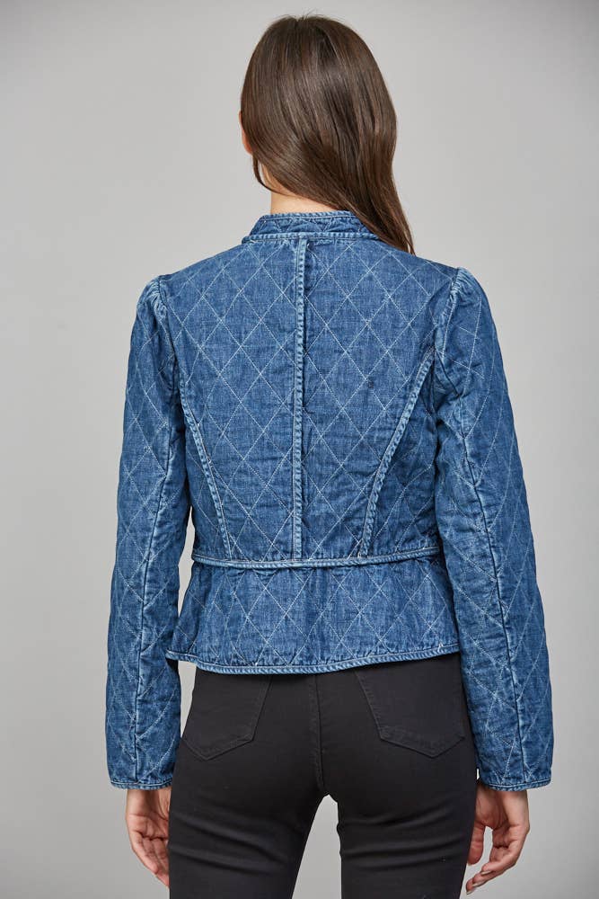 ZIP CLOSURE QUILTED DENIM JACKET