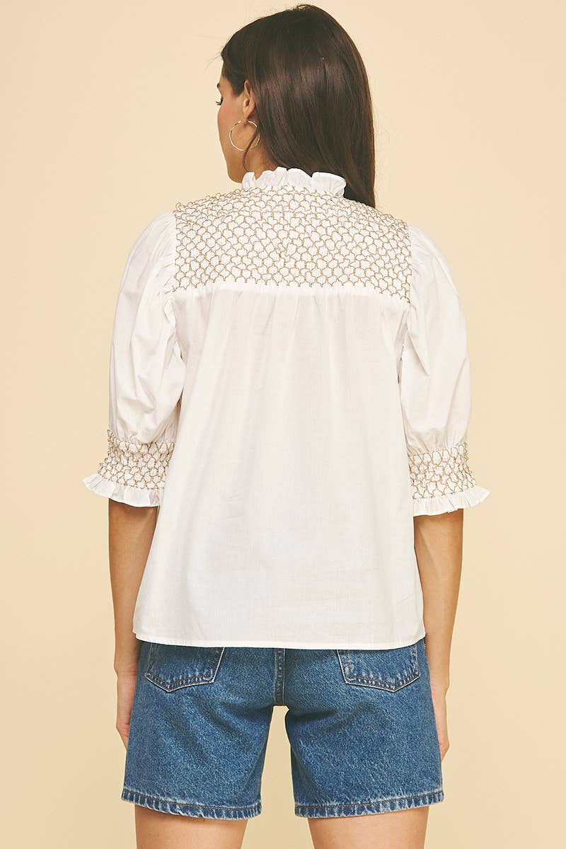 EMBROIDERED BUTTON DOWN TOP