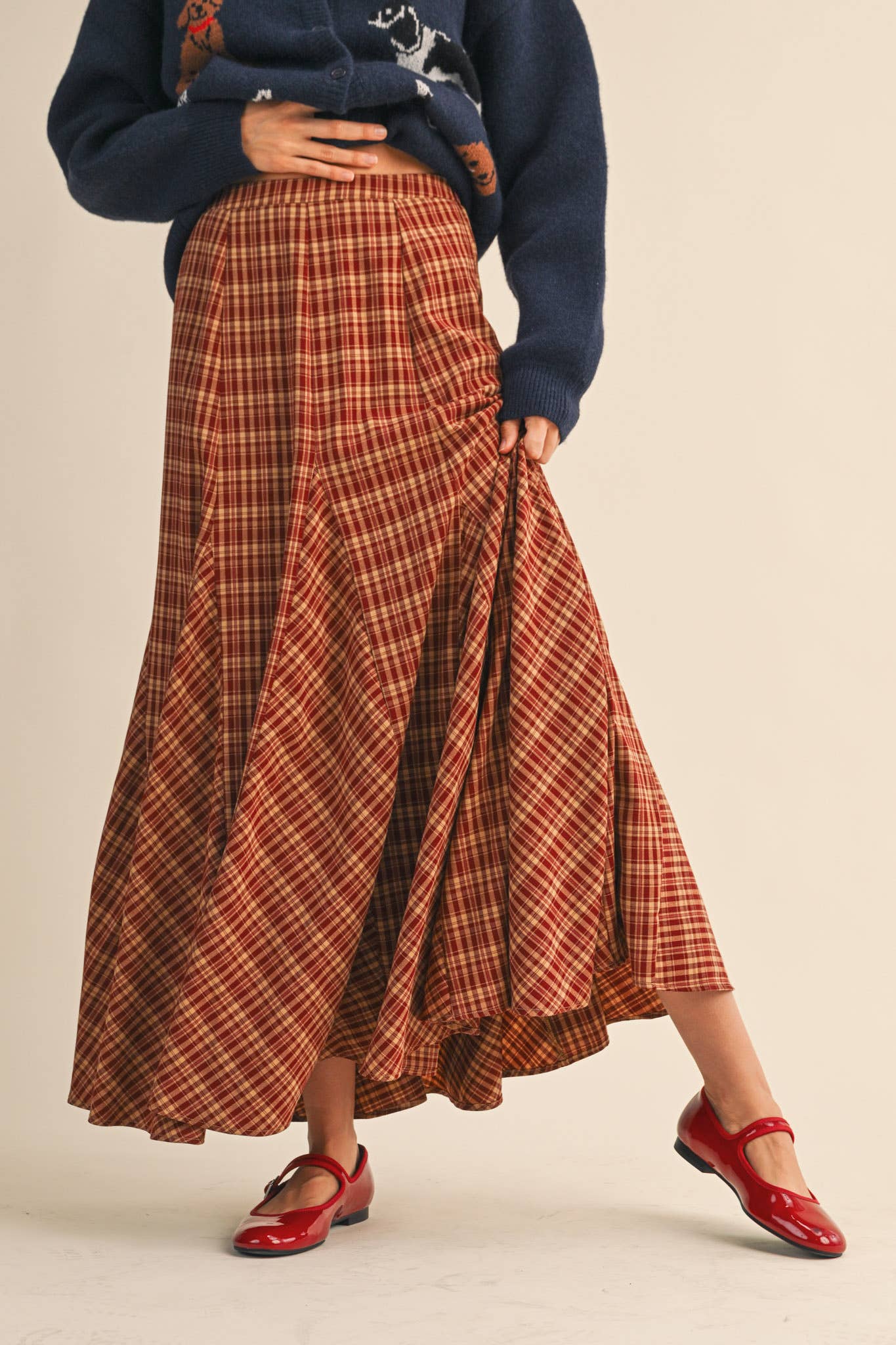 PLAID GODET MAXI SKIRT