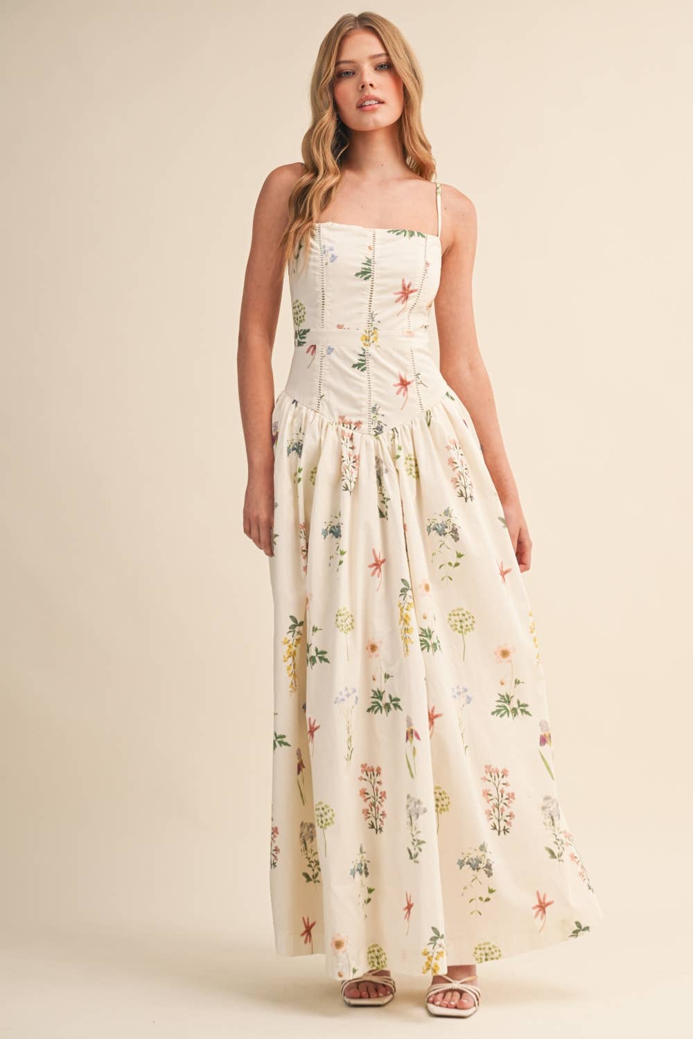 FLORAL PRINTED DROP WAIST MAXI