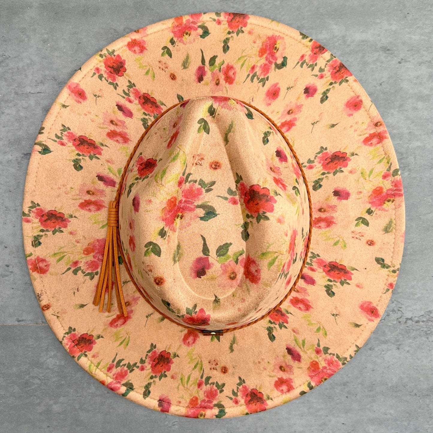 Red Roses Suede Rancher Hat - Pinched Front