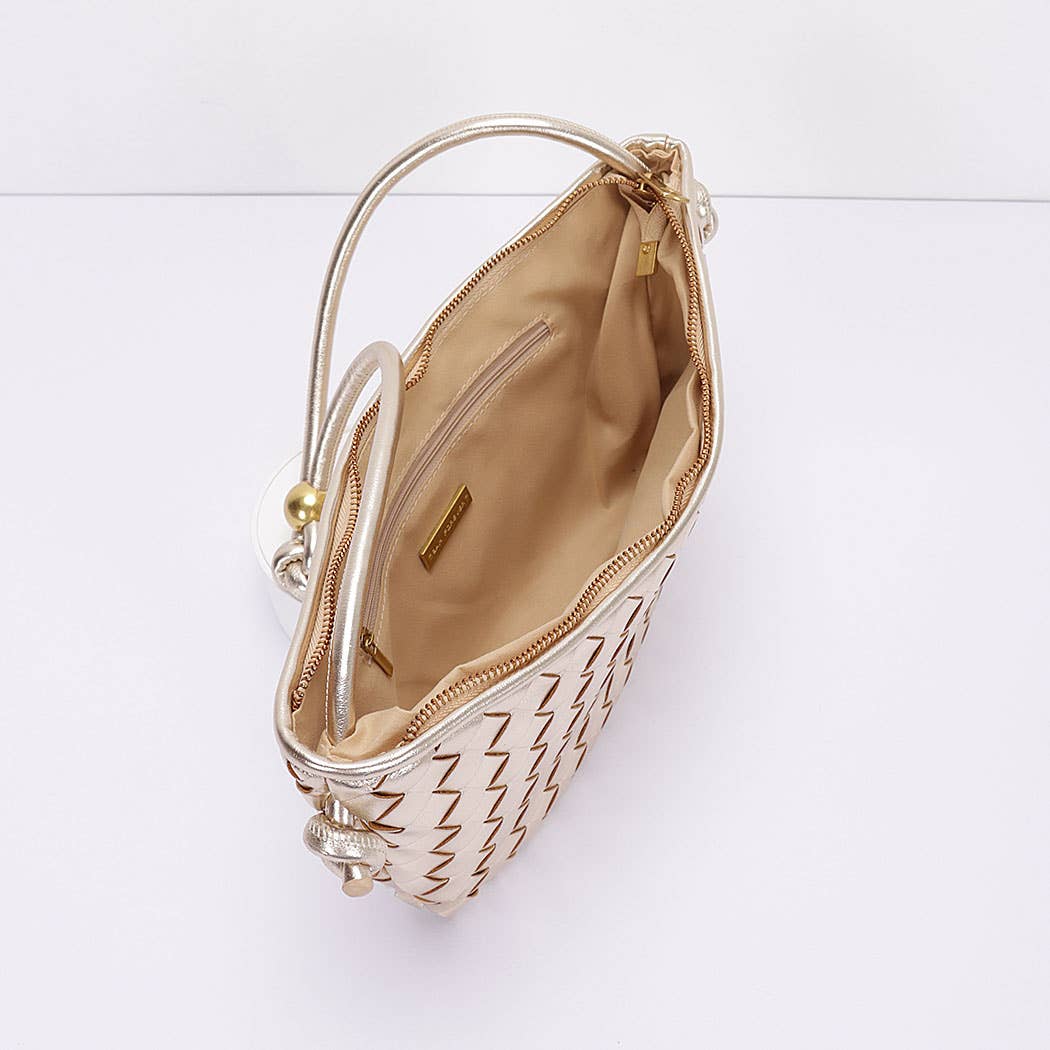 Faux Leather Braided Wrist and Shoulder Bag