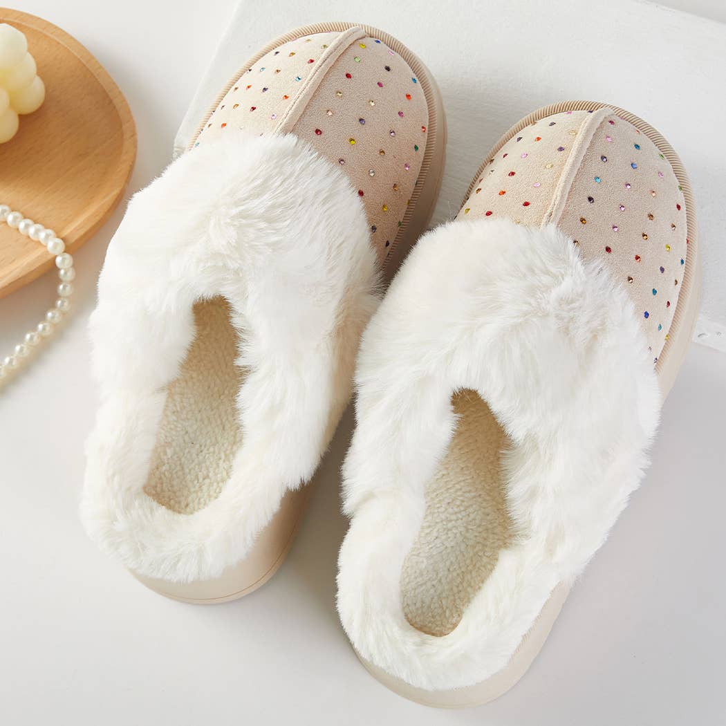Sparkle Gemstone Faux Fur Lined Indoor Slippers