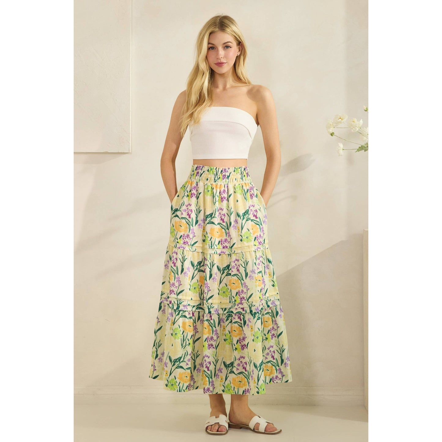 Citrus Green Tiered Maxi Skirtl