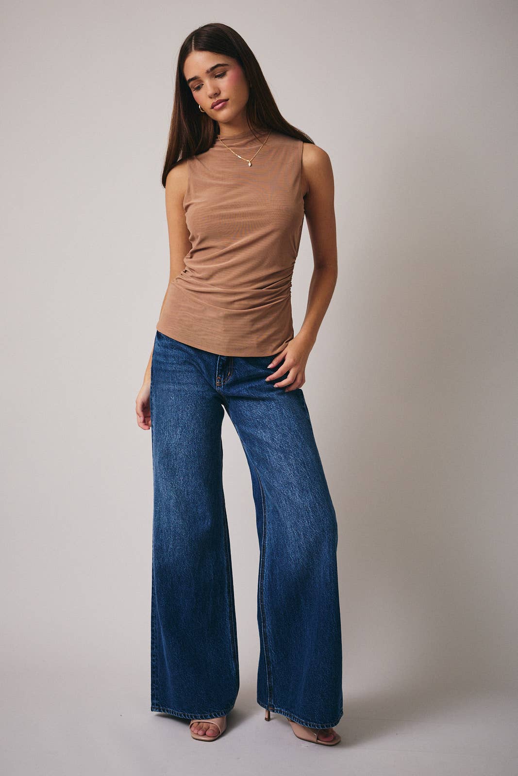 MOCK NECK SLEEVLESS MESH TOP *More Colors*