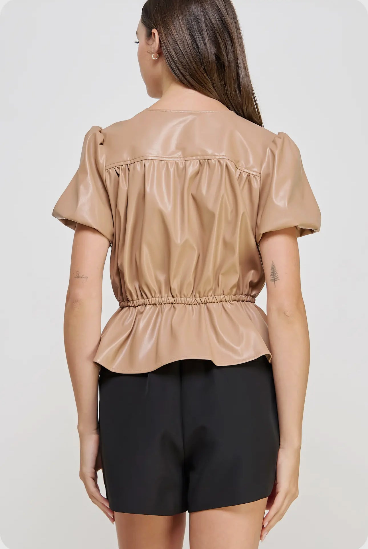 Faux Leather PuffSleeve Top