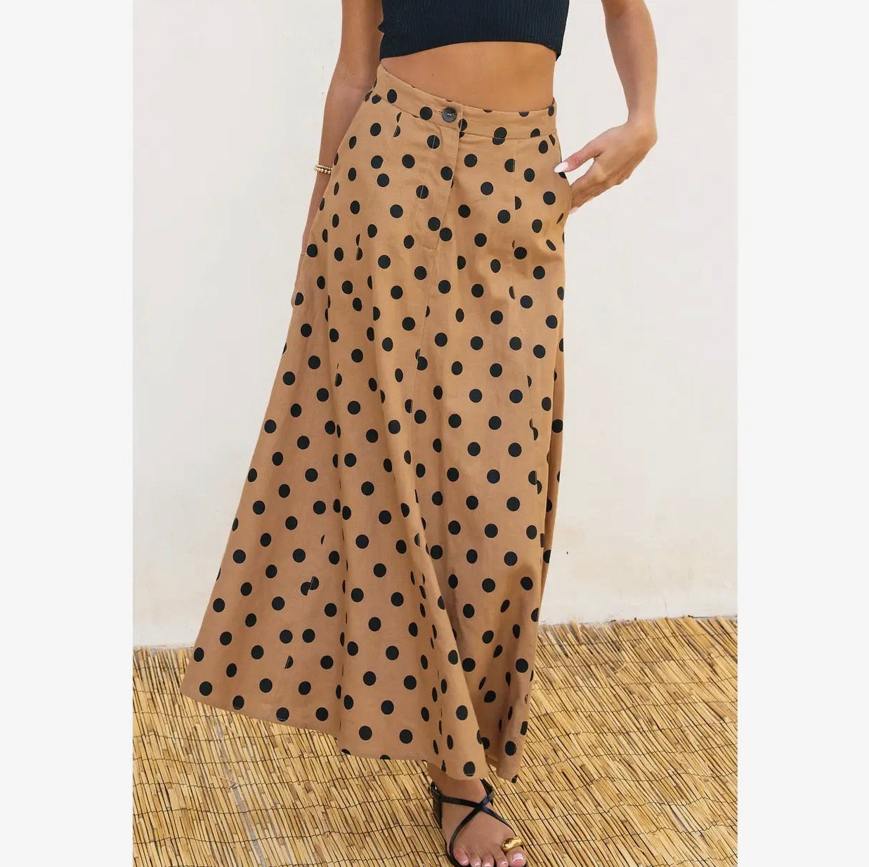 Polka Dot Flared Maxi Skirt