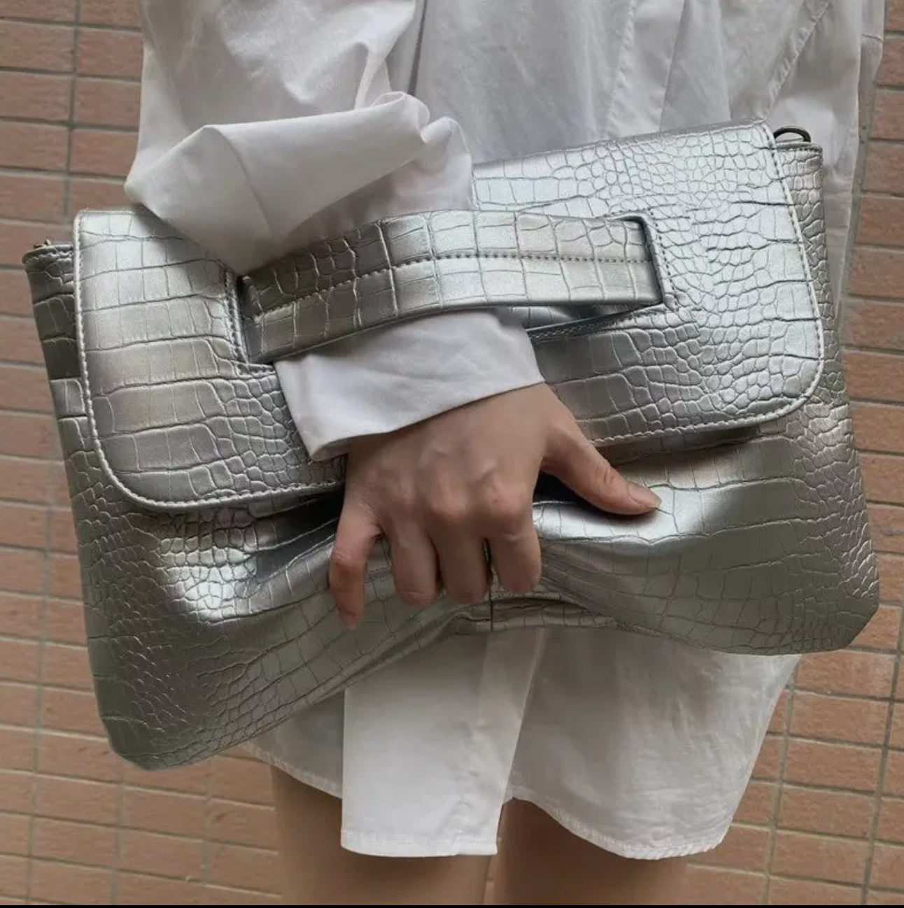 Crocodile Print Clutch With Wrist Strap