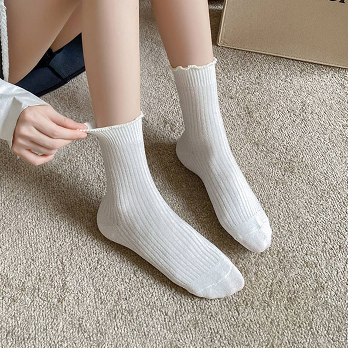 Ruffle Solid Crew Socks for Womens_CWMS0286