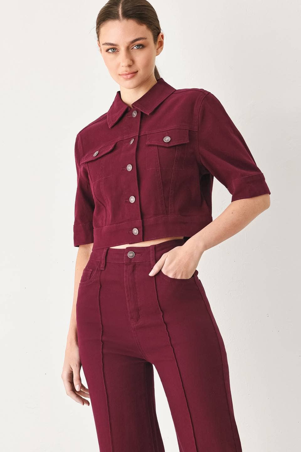 A washed twill jacket and pants set