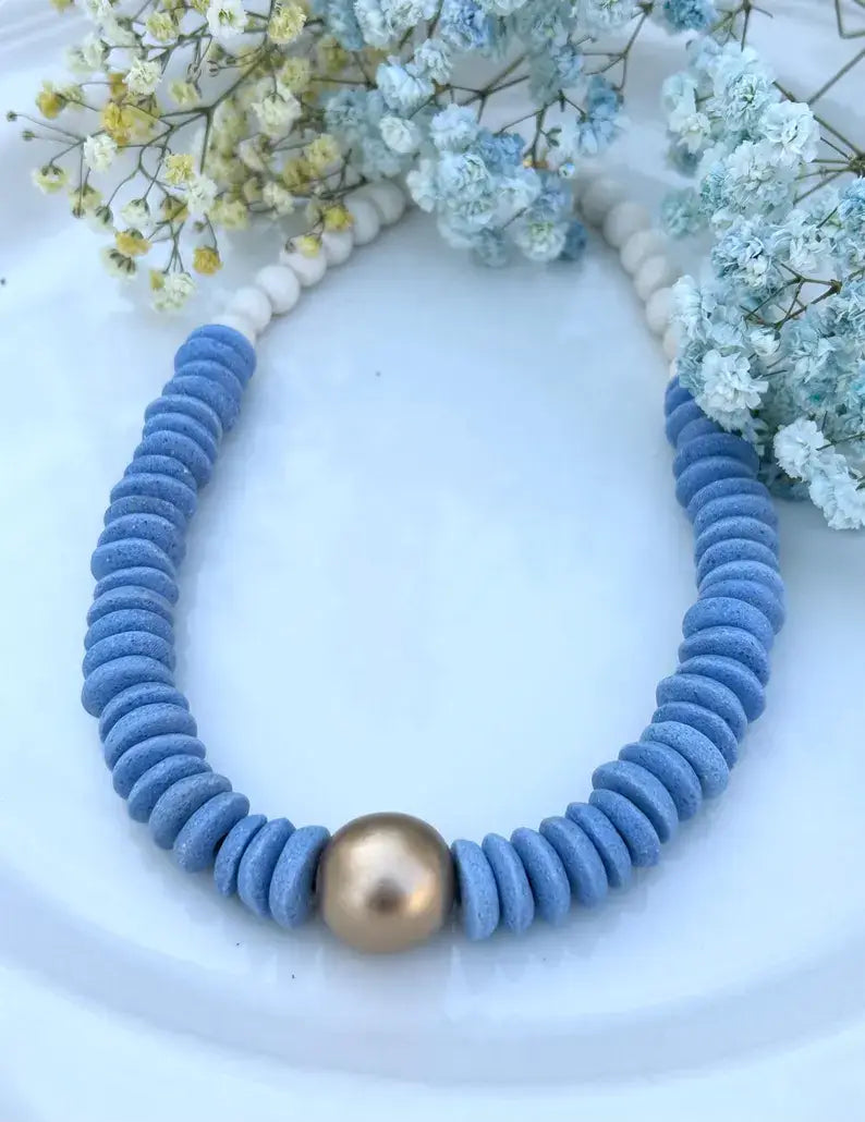 Powder blue  beaded statement necklace