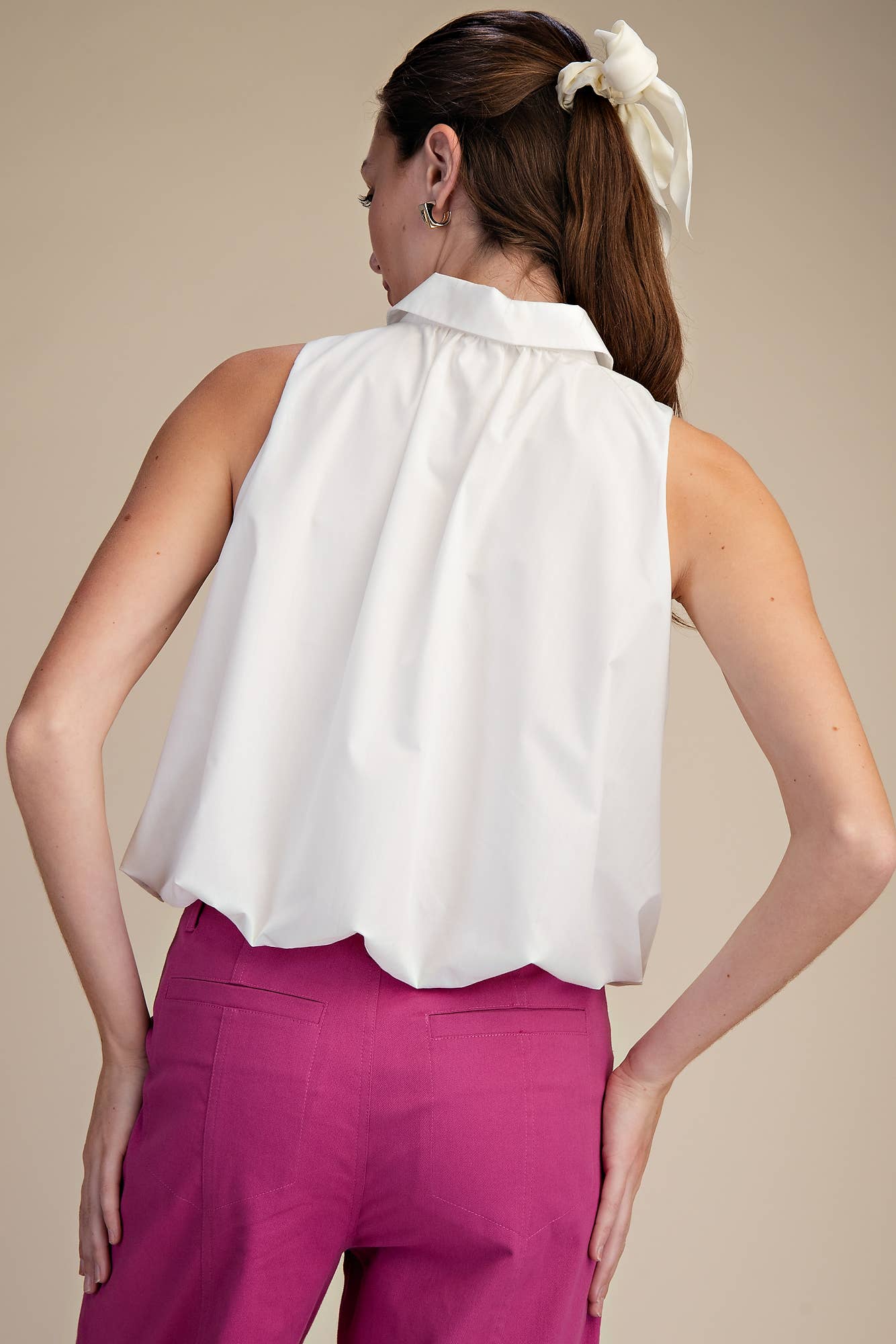 Bubble Hem Sleeveless Shirt Top