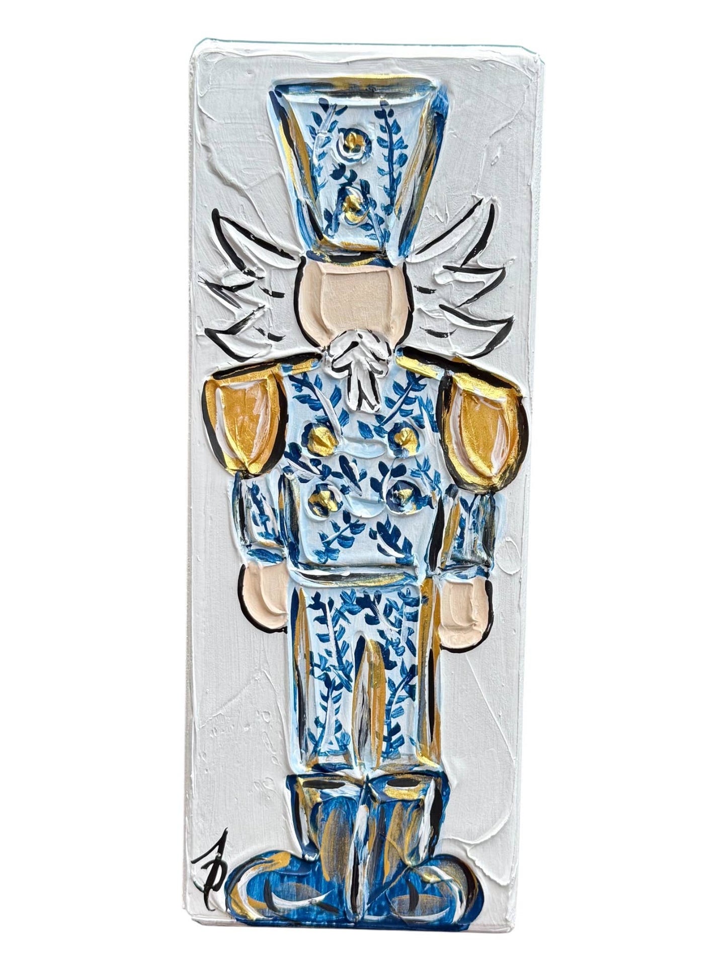 Chinoiserie Style Nutcracker on Wood Block Grand Millennial 