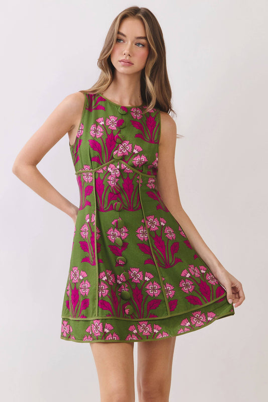 Floral Button Front Mini Dress