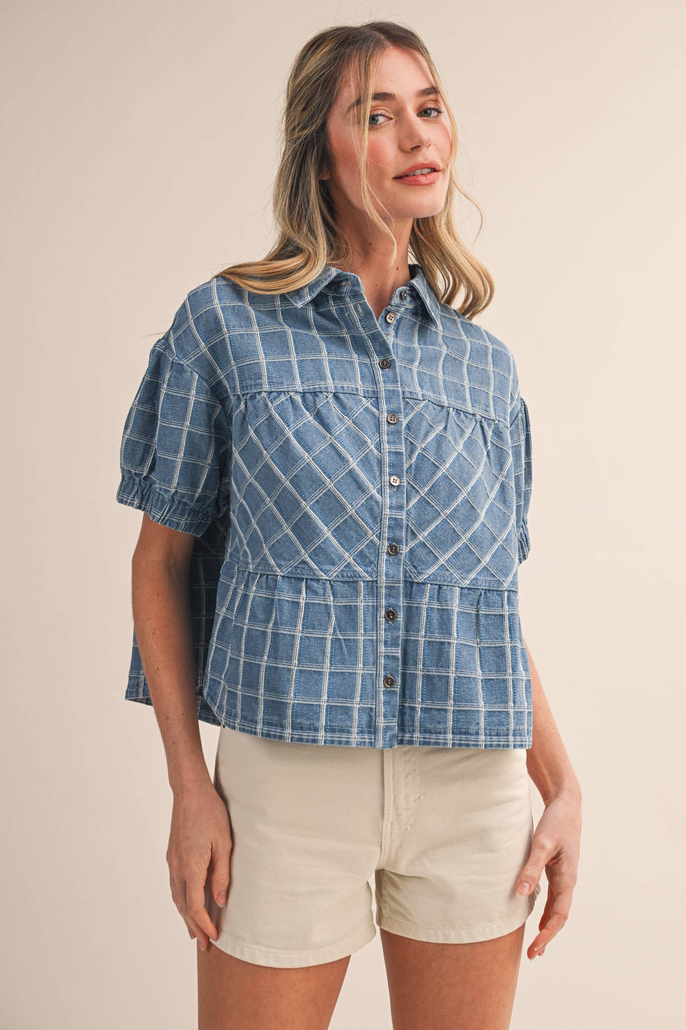 CHECKERED DENIM TOP