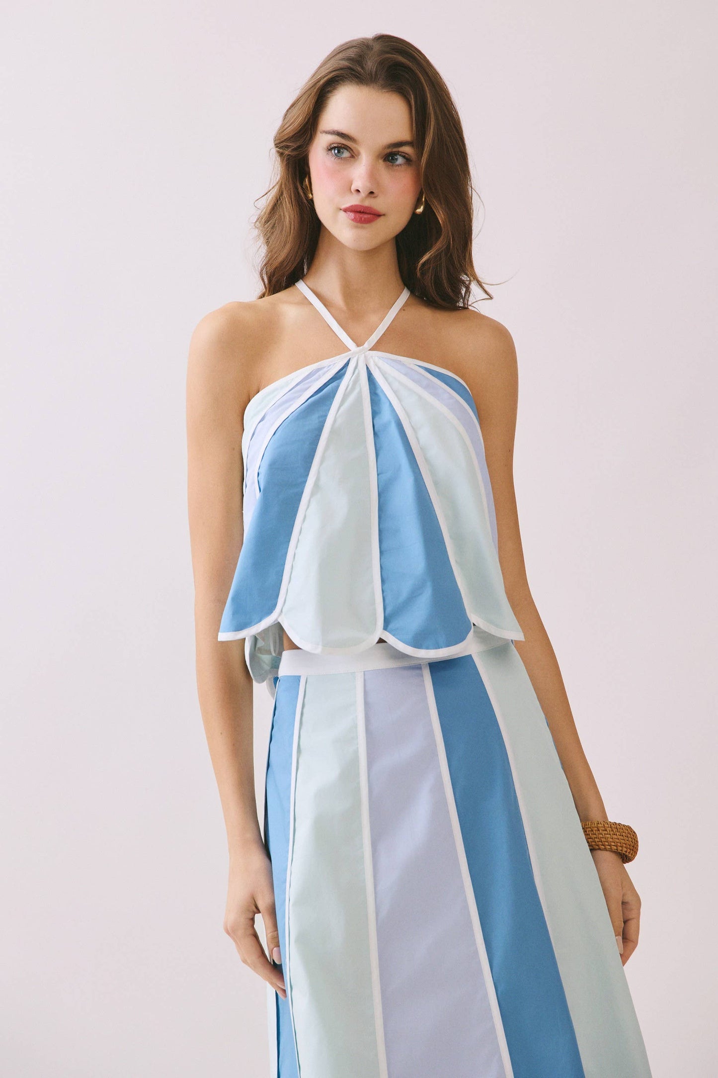 Blue Color Block Paneled Design A Line set
