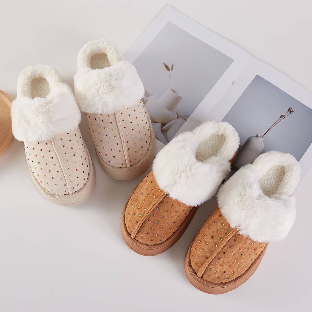 Sparkle Gemstone Faux Fur Lined Indoor Slippers