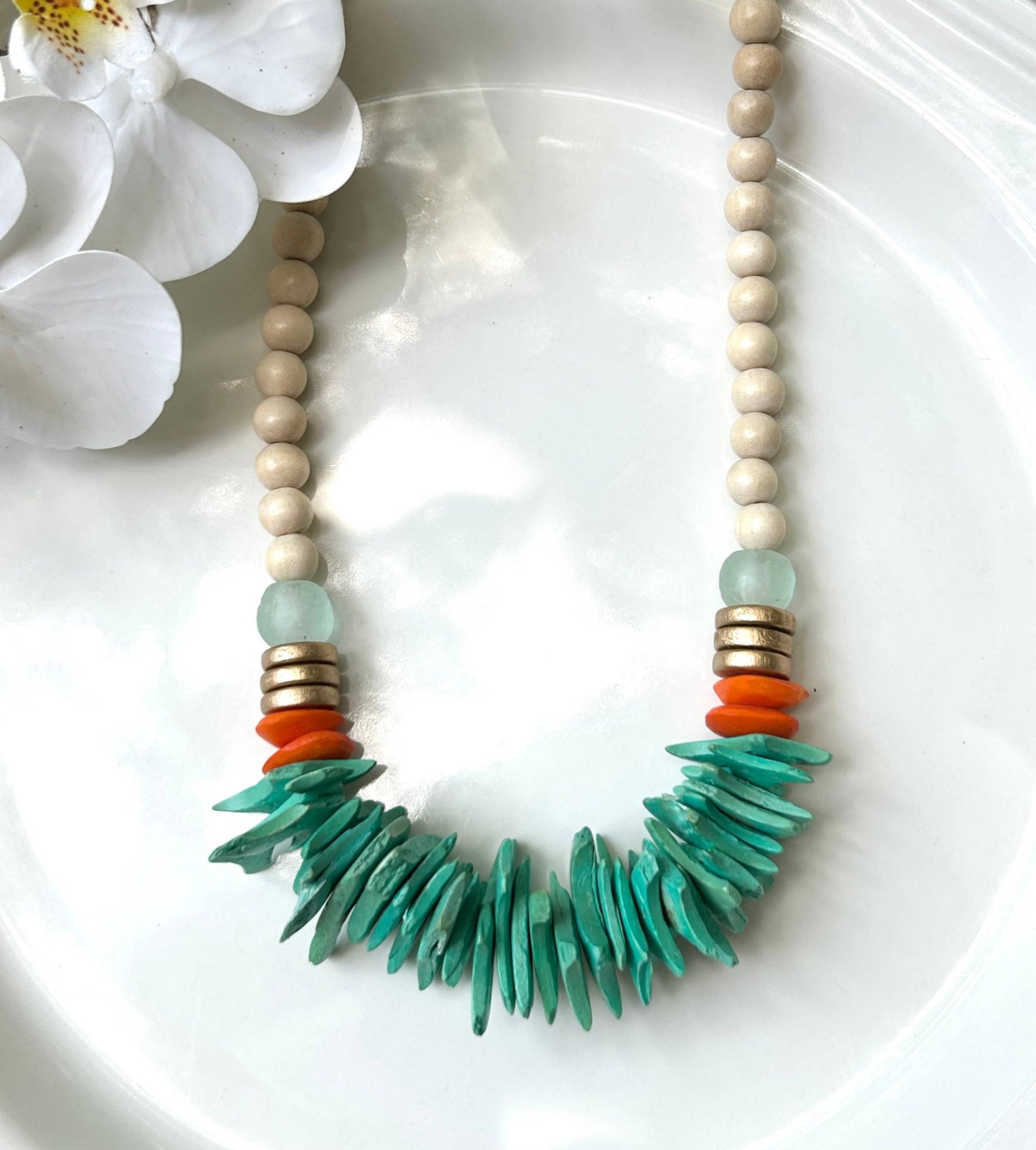 Turquoise and orange Statement Necklace