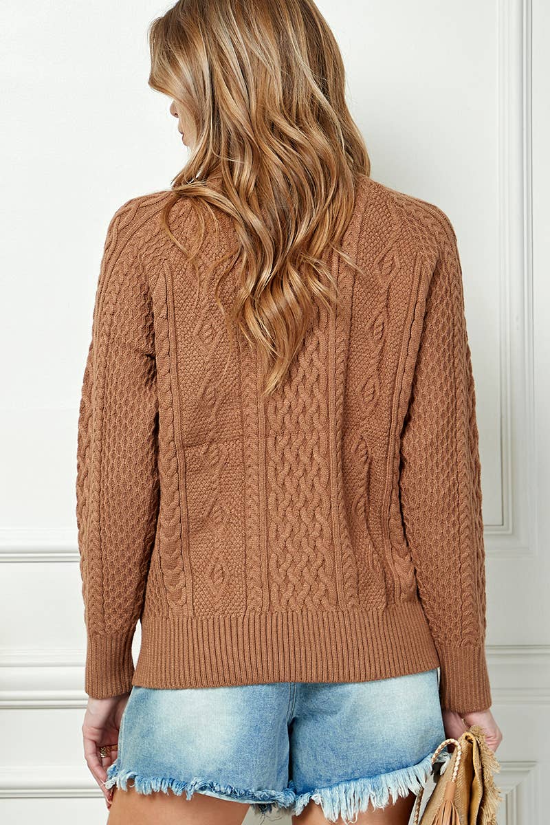 Mock Neck Button Knitted Sweater