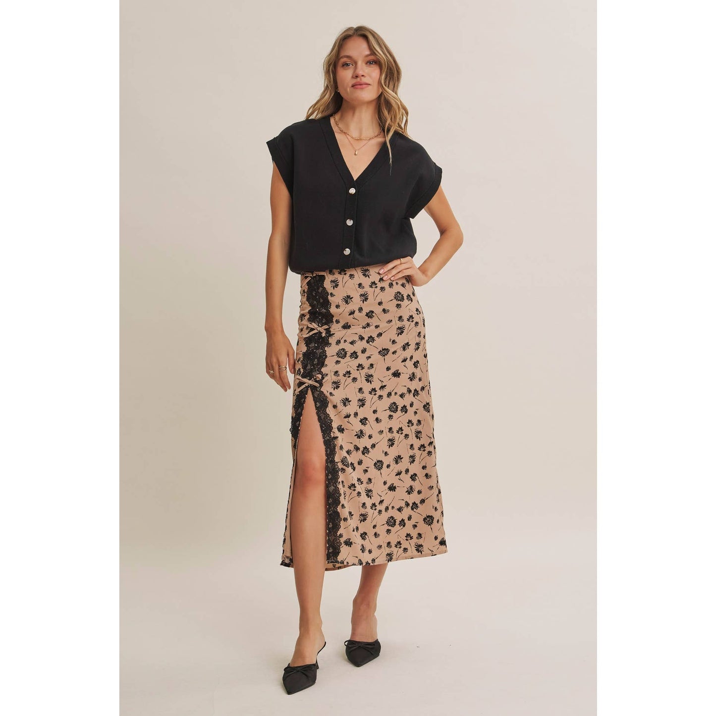 PARIS FLORAL LACE MIDI SLIP SKIRT