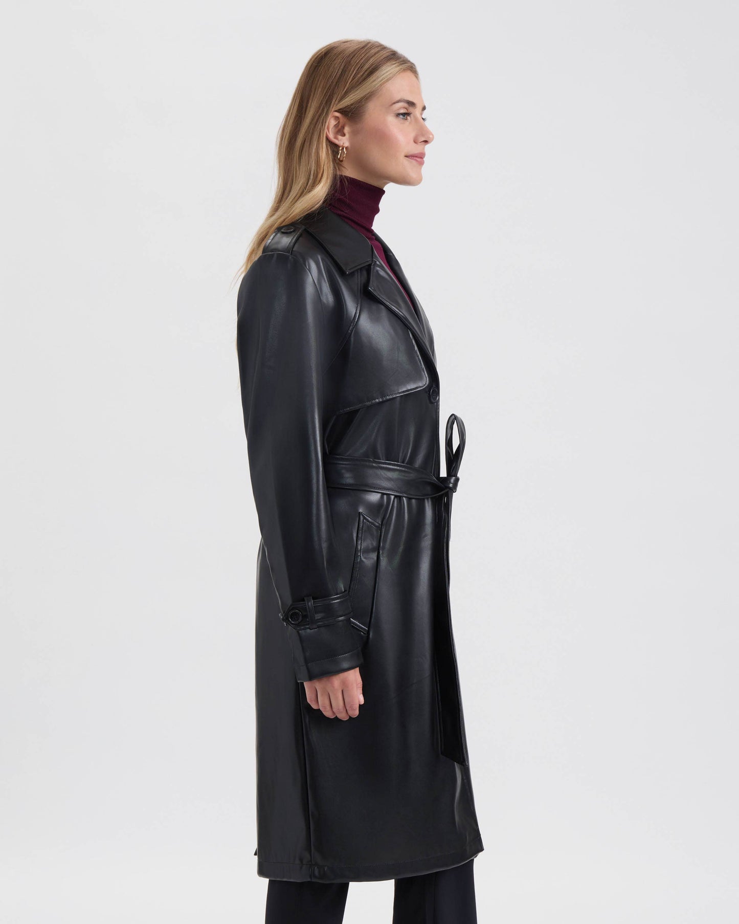 Vegan Leather Belted Trench