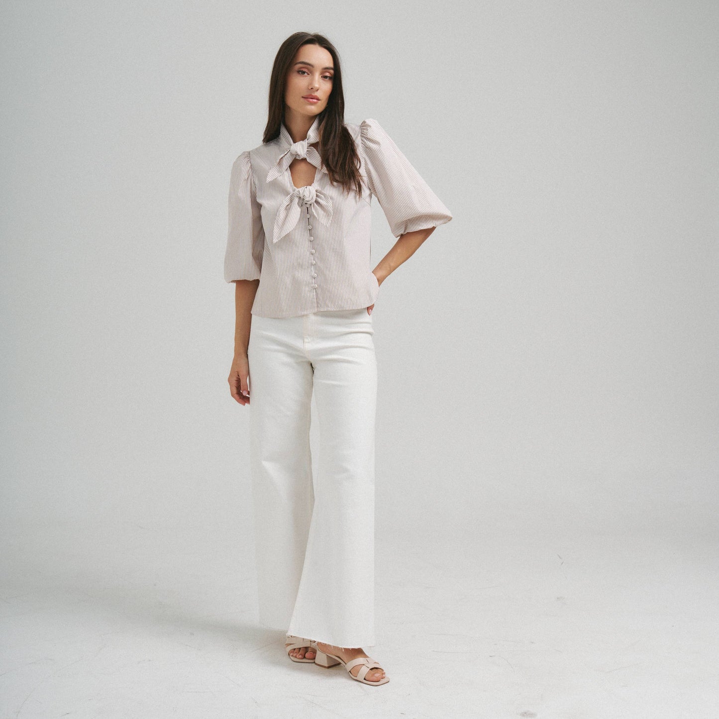 Open tie front blouse
