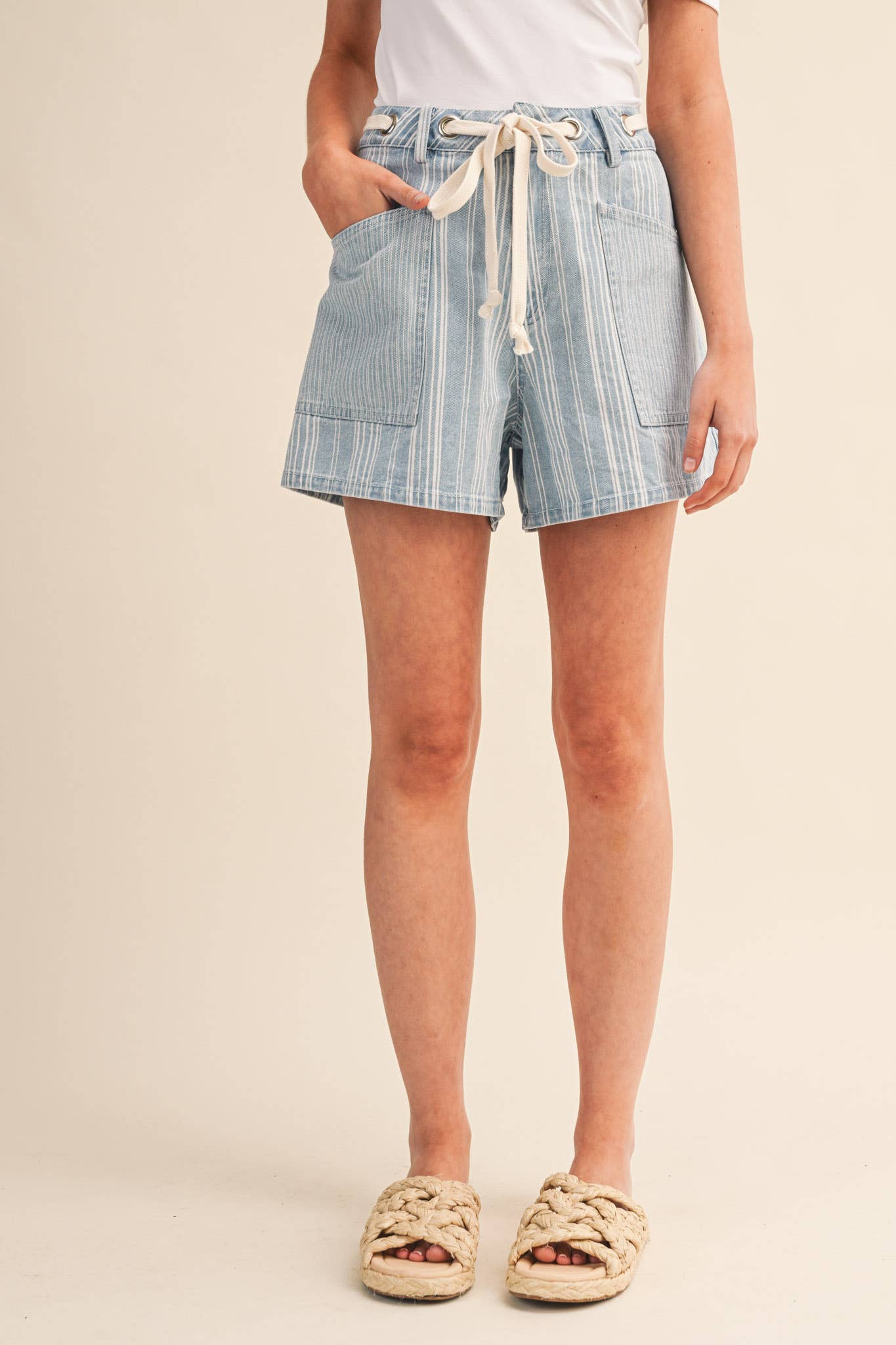 MIXED STRIPES DENIM SHORTS