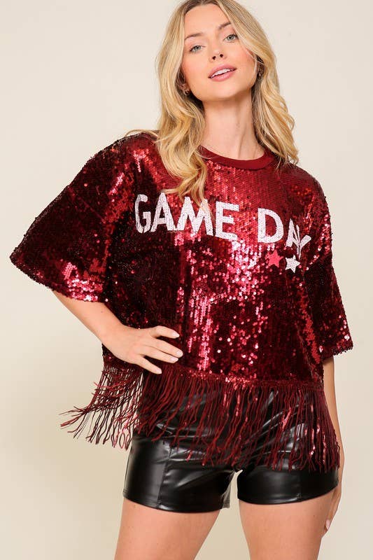 Game Day Sequin Fringe Top