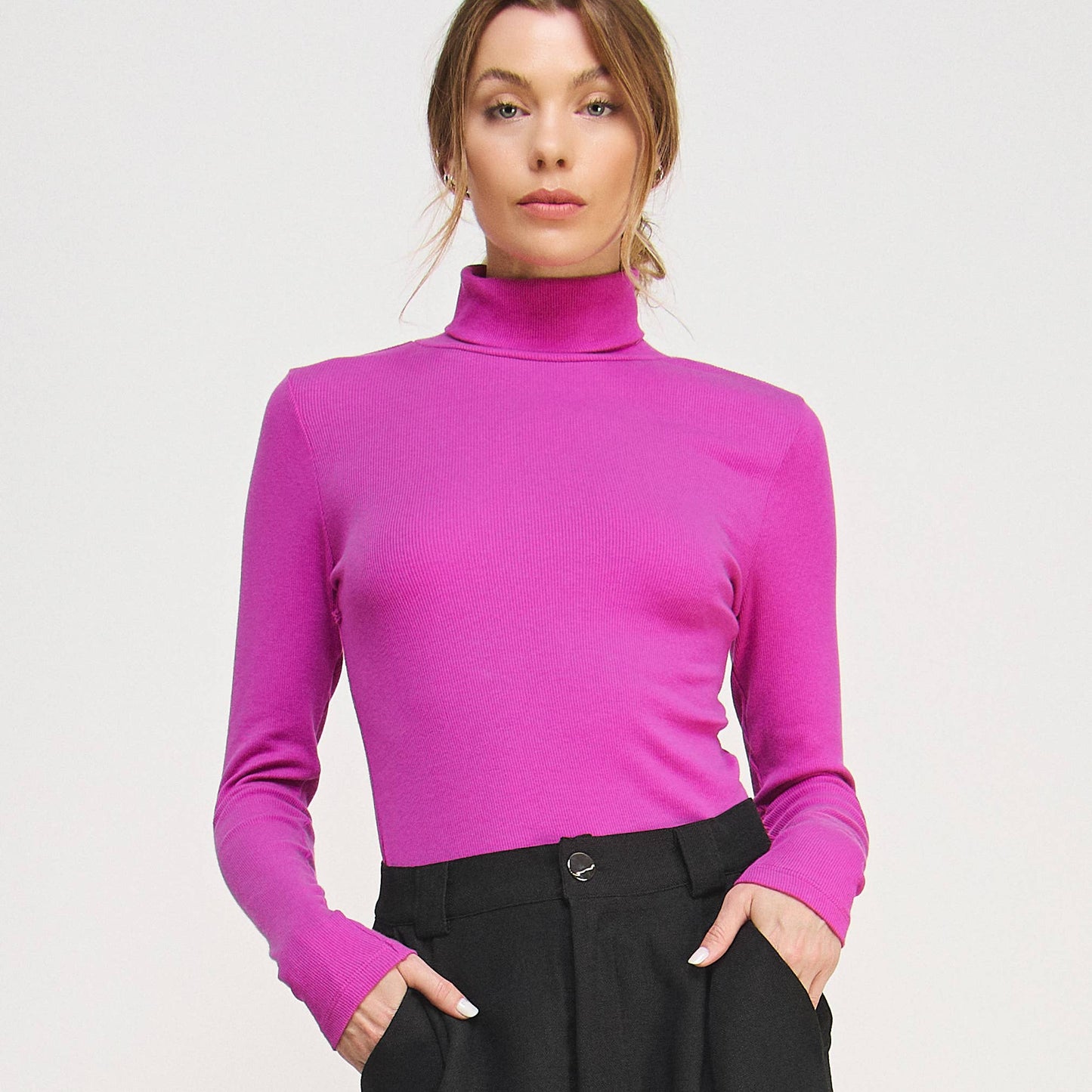 RIBBED TURTLE NECK SWEATER LONG SLEEVE TOP