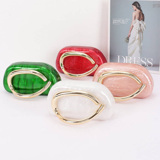 Acrylic Marble Metal Handle Clutch