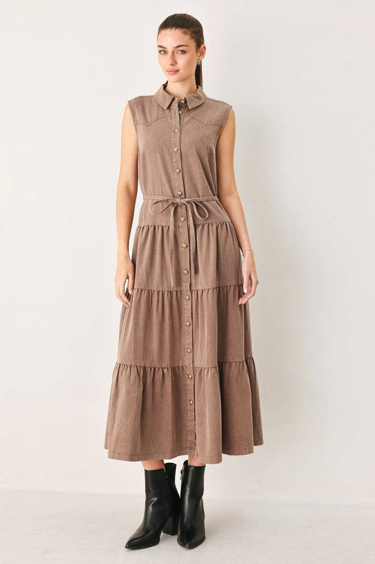 Solid woven midi dress
