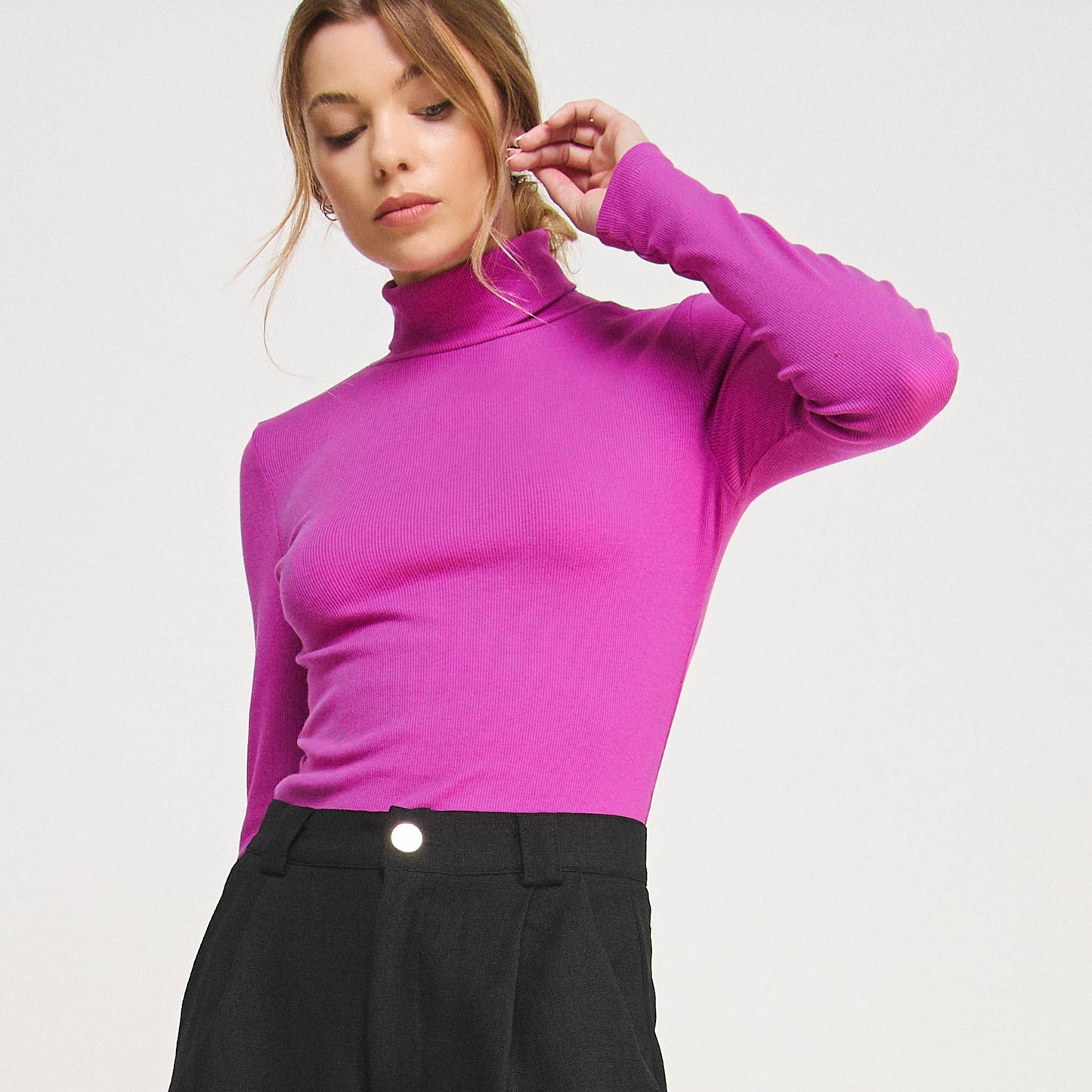 RIBBED TURTLE NECK SWEATER LONG SLEEVE TOP