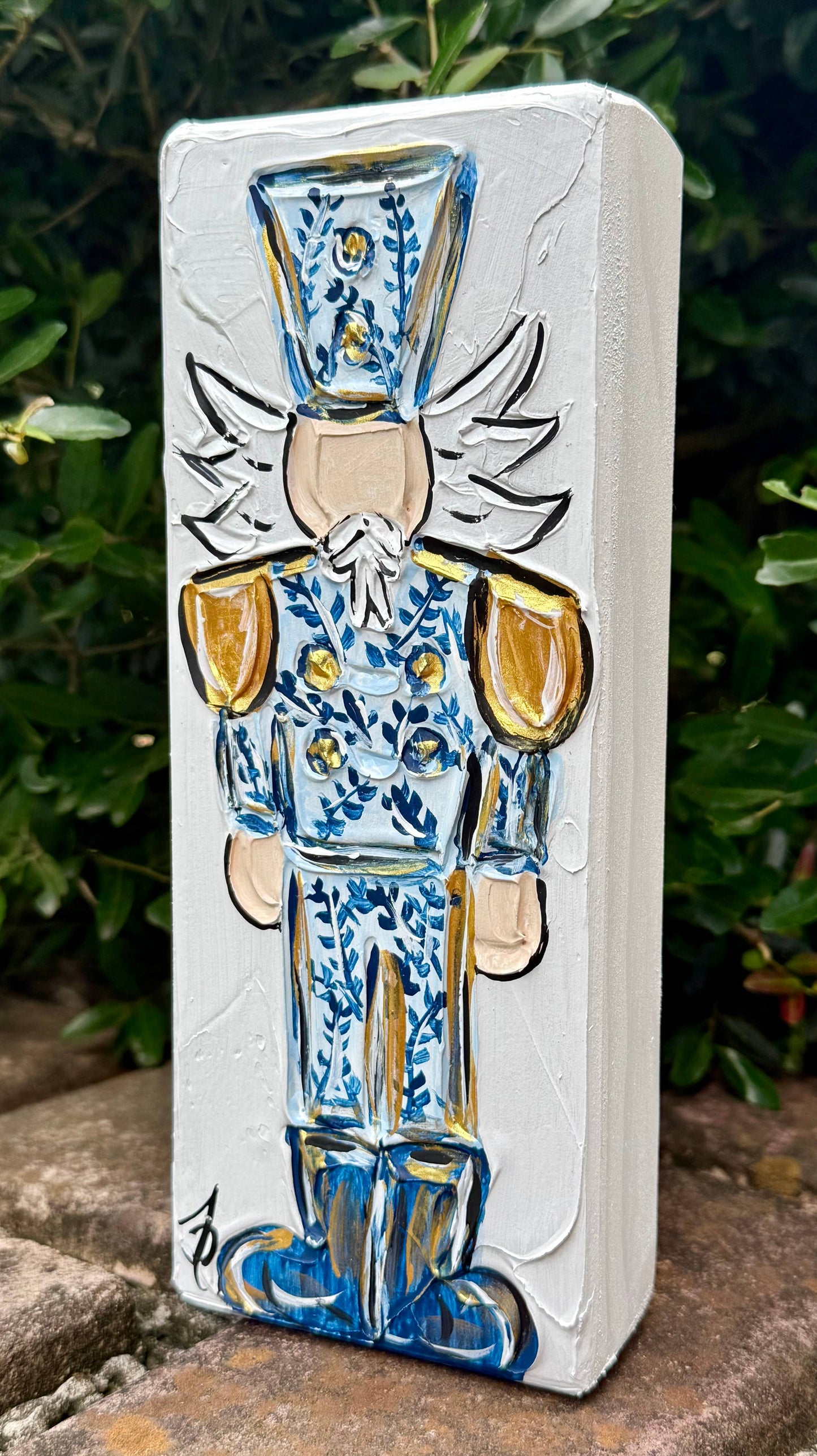 Chinoiserie Style Nutcracker on Wood Block Grand Millennial 