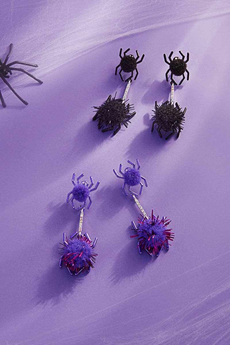 Halloween Spider Pompom Titanium Post Earrings