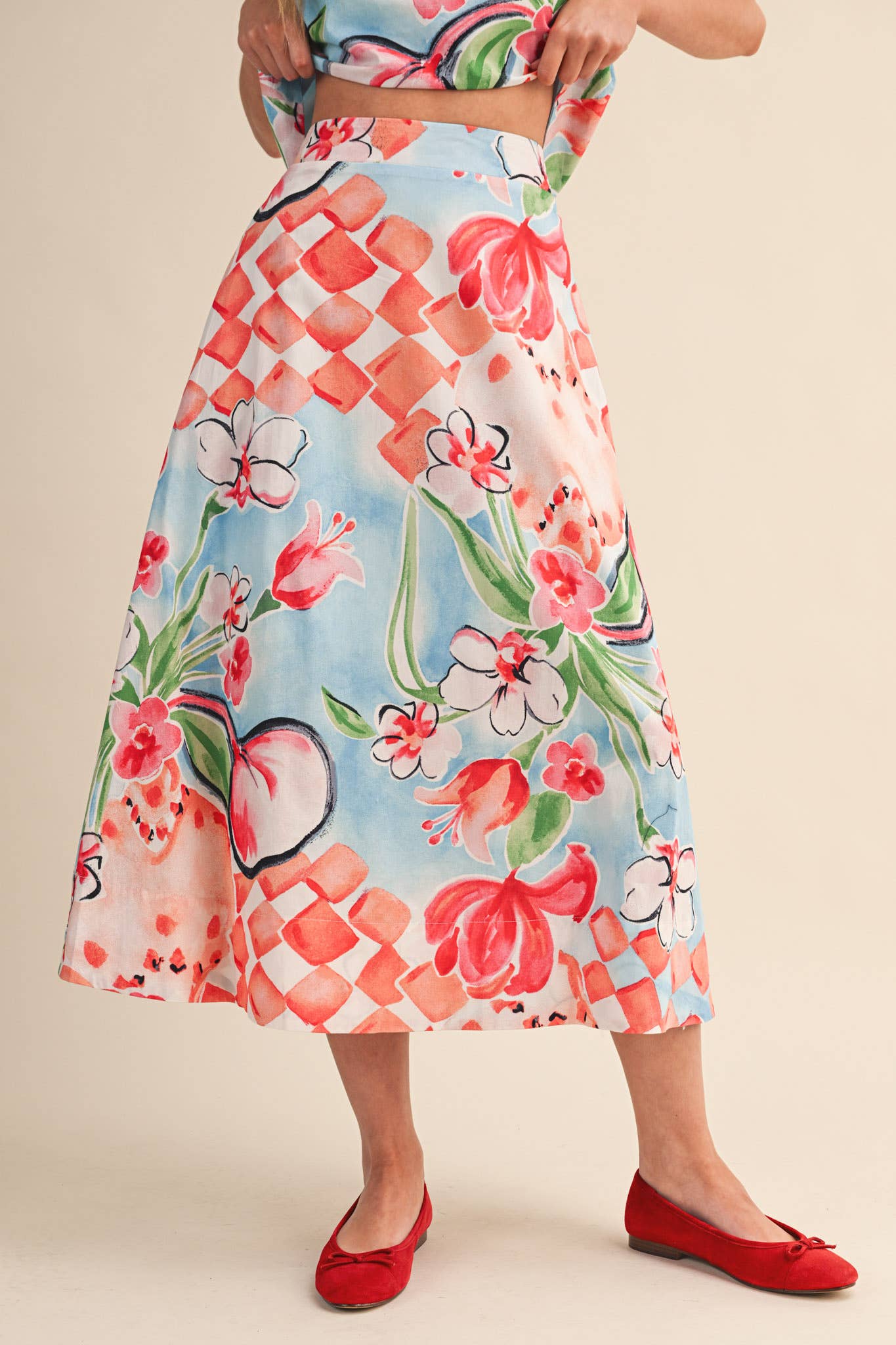 EXCLUSIVE FLORAL PRINT CROP TANK AND MIDI SKIRT SET MPST4719