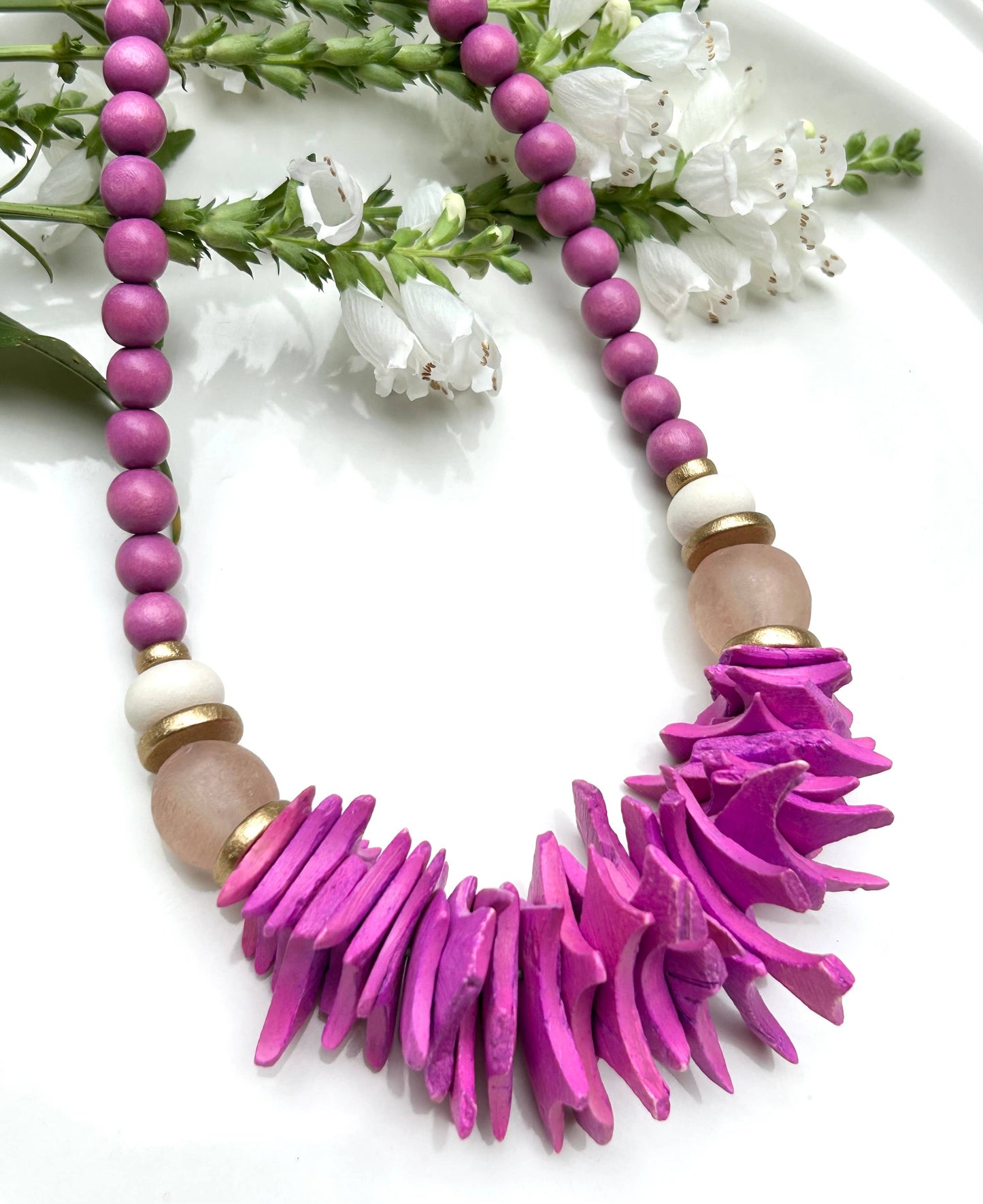 Magenta Flat Beaded Necklace