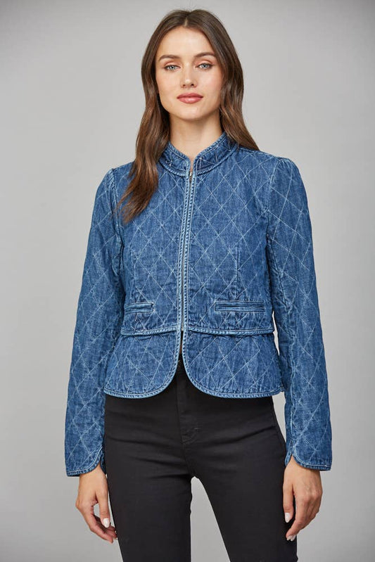 ZIP CLOSURE QUILTED DENIM JACKET