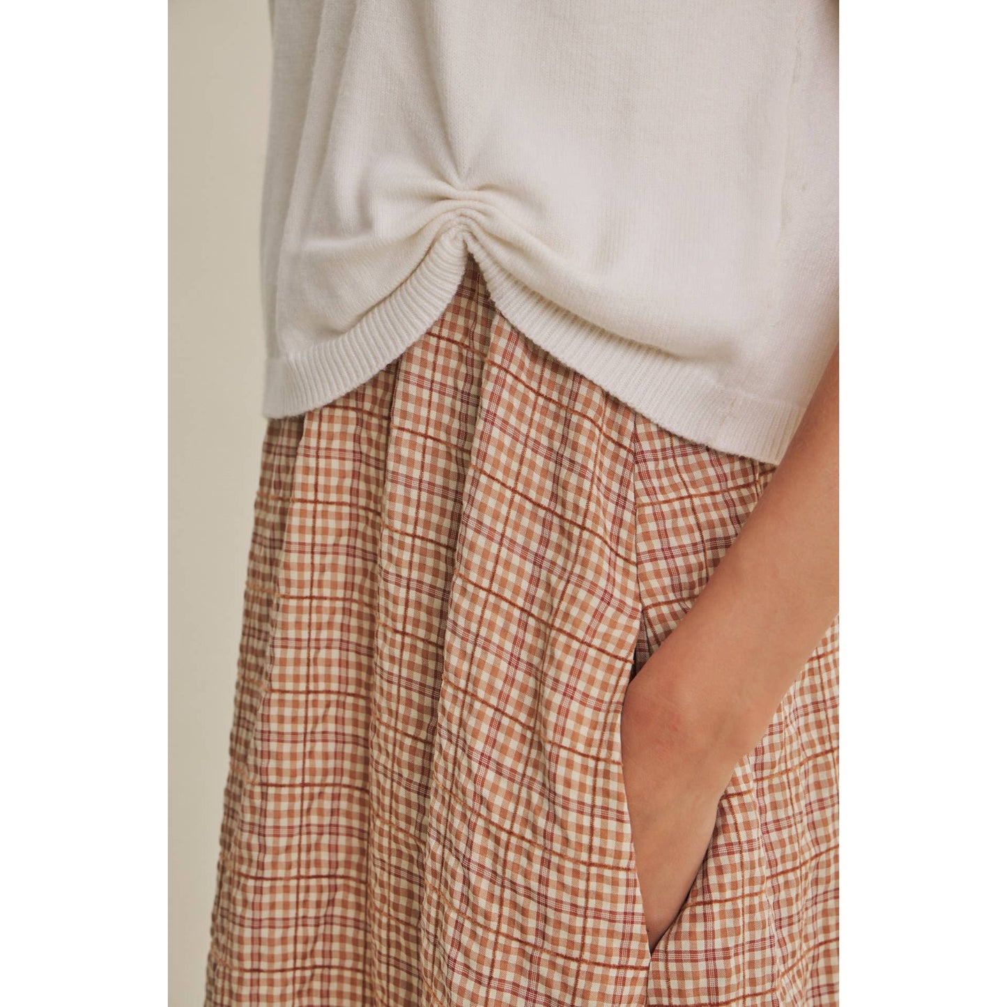 GINGHAM SWEATER MIDI DRESS