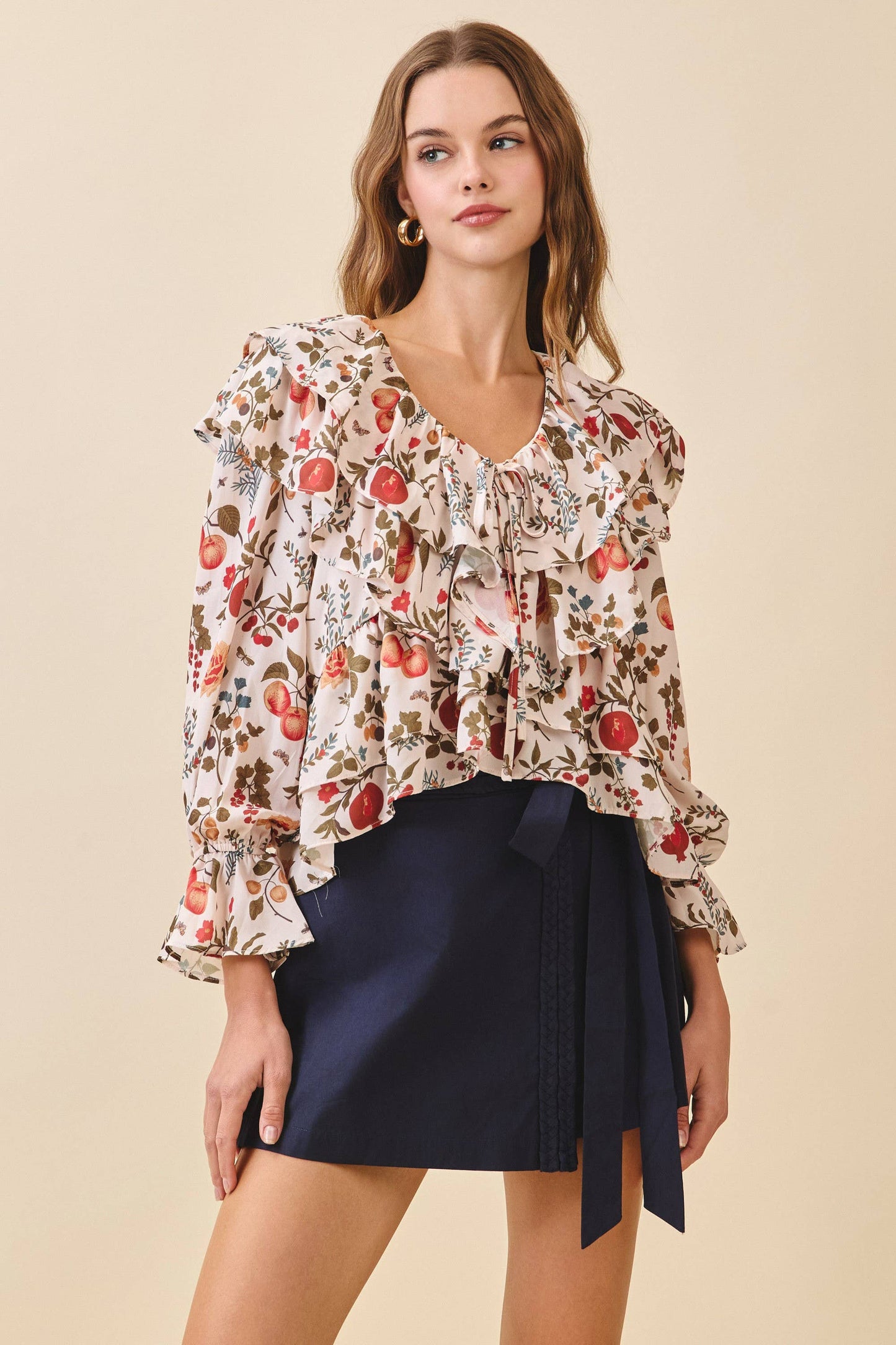Floral Print Tiered Ruffle layer Scoop Neck Top
