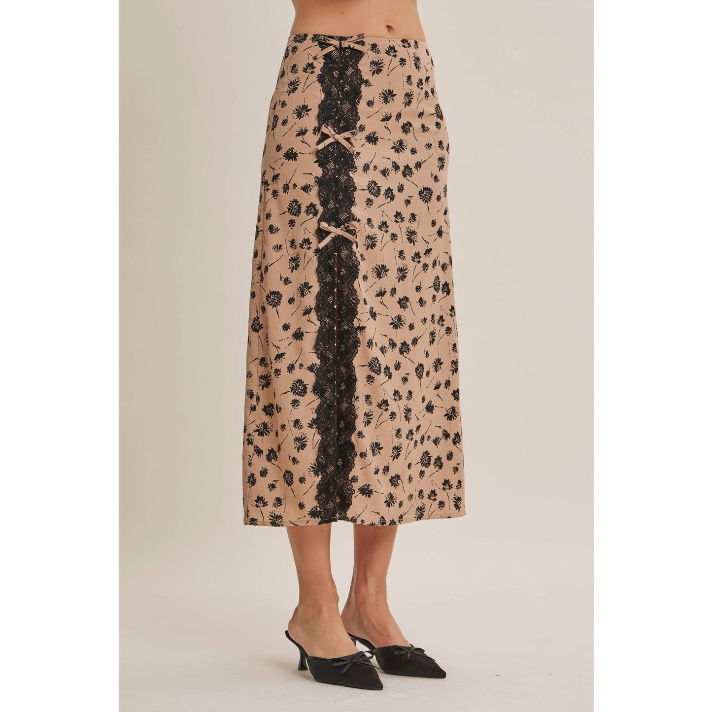 PARIS FLORAL LACE MIDI SLIP SKIRT