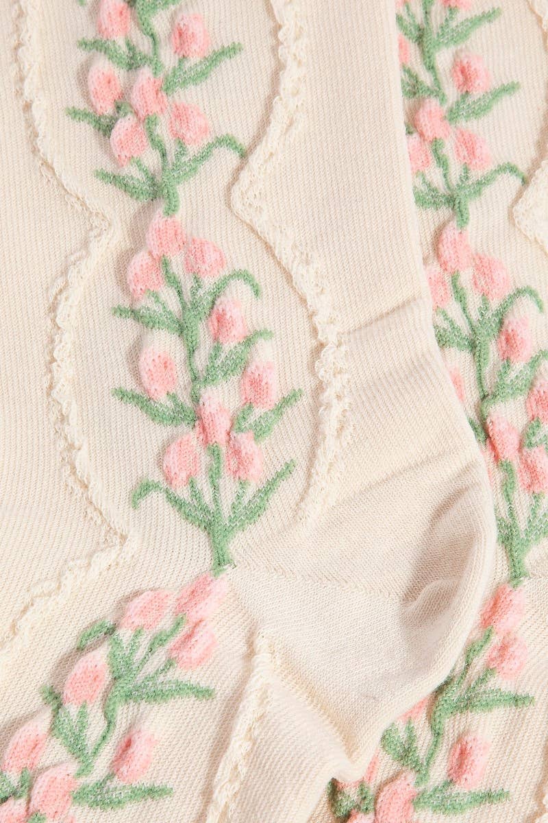 Floral Tulip Vine Embroidered Socks
