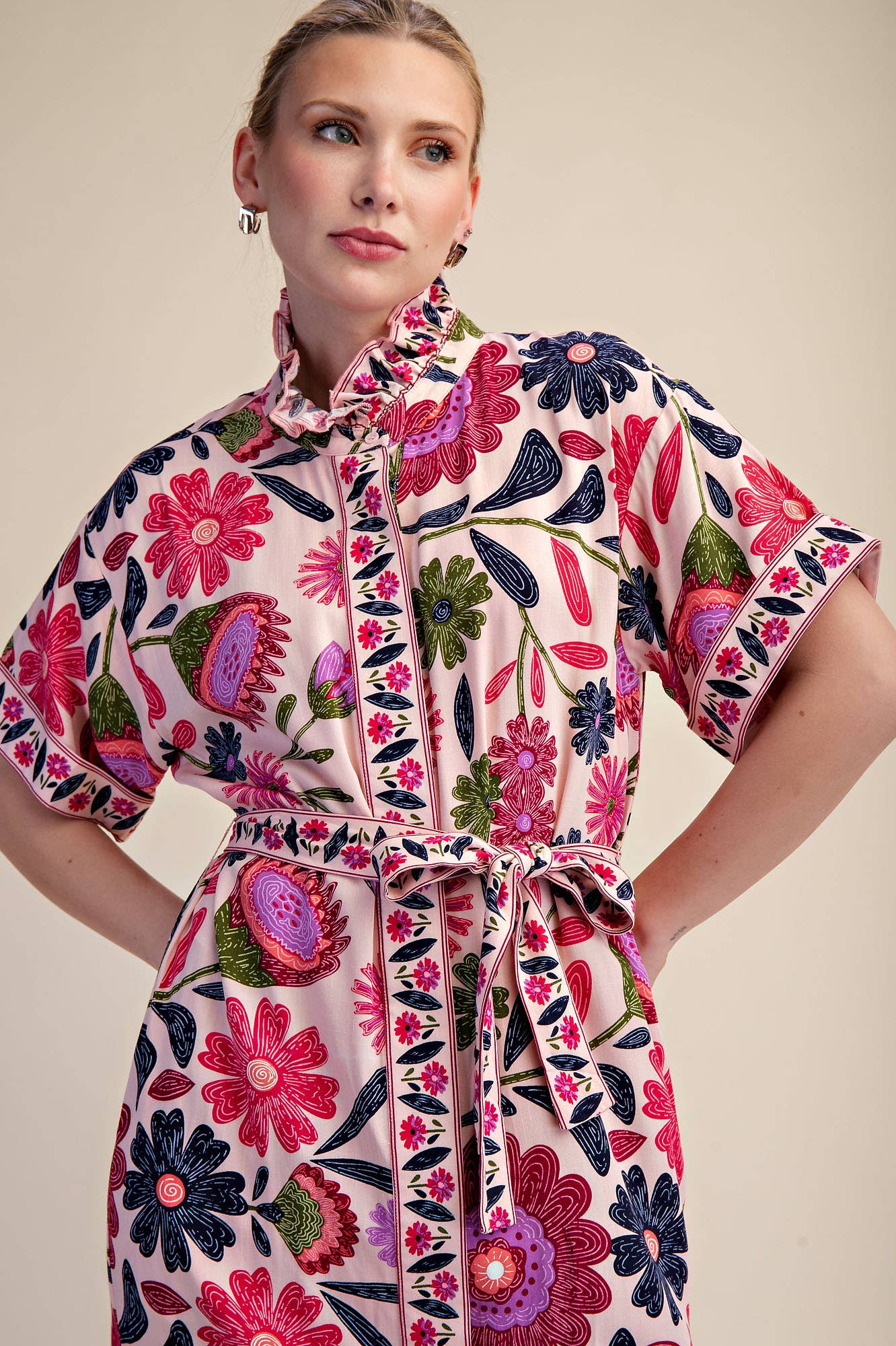 Waist Tie Belt Floral Midi